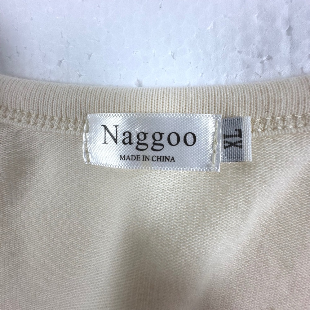 Naggoo Cream Knit Long Cardigan‎ Sweater Open Front Pockets XL Minimalist Cozy - Picture 5 of 8